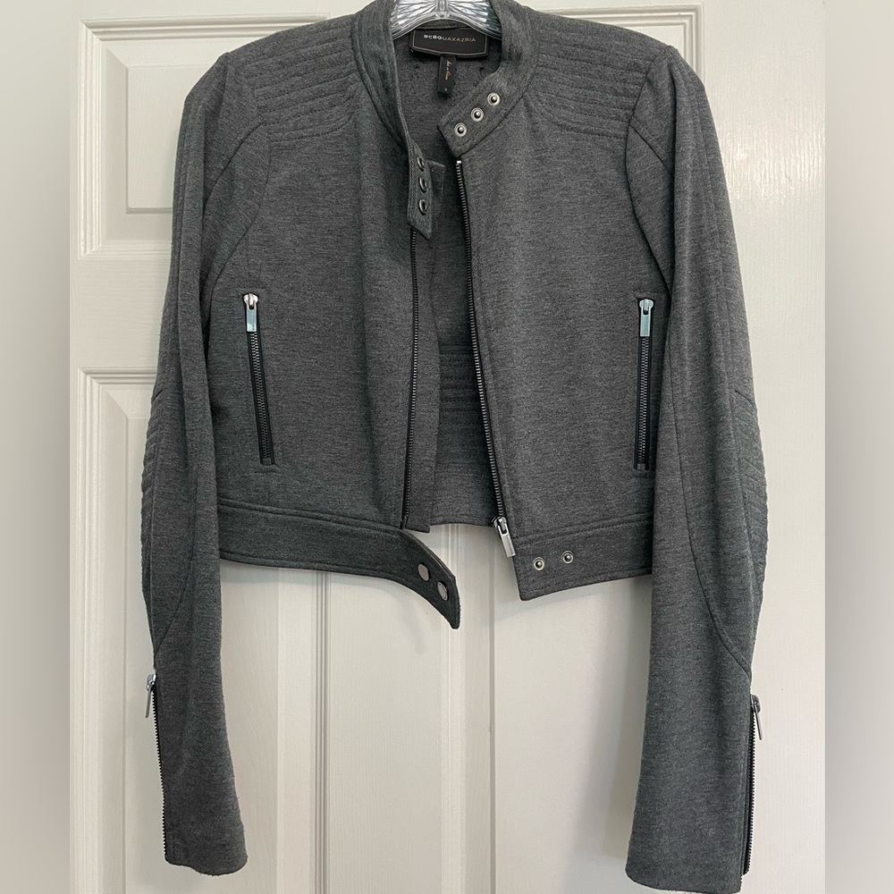BCBGMaxAzria Cropped Charcoal Moto Jacket